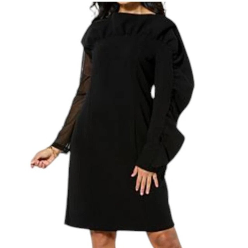 C Wonder by Christian Siriano Womens 1X (16W-18W) Runway Ruffle Dress Black NWOT
